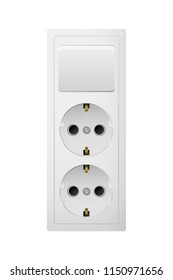 Electrical socket Type F with switch. Power plug vector illustration. Realistic receptacle from Russia. The lights handle control on and off.