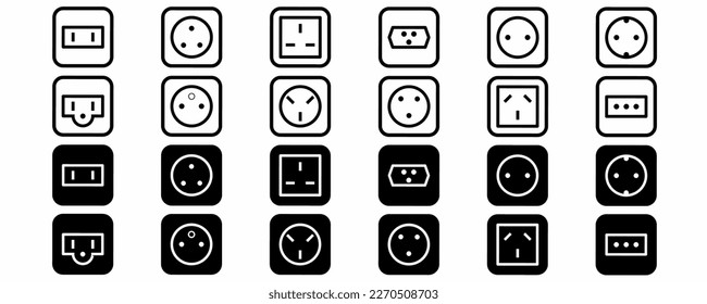 Electrical socket types vector icon set isolated on white background