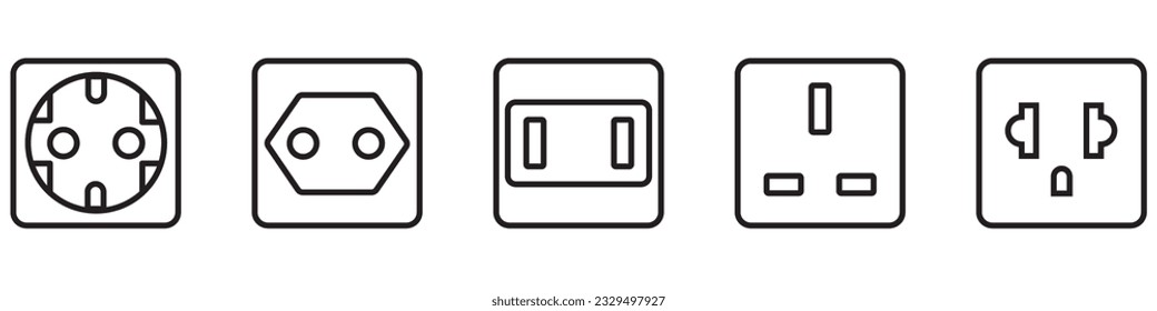 Electrical socket types vector icon set isolated on white background