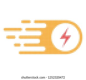 Electrical strike halftone dotted icon with fast speed effect. Vector illustration of electrical strike designed for modern abstract with symbols of speed, rush, progress, energy.