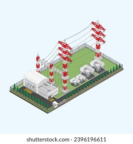 subestación eléctrica con gráfico isométrico