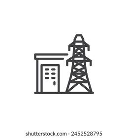 Electrical substation line icon. linear style sign for mobile concept and web design. Transmission tower outline vector icon. Symbol, logo illustration. Vector graphics