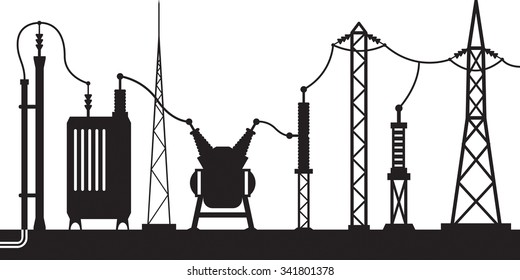 Electrical substation scene - vector illustration