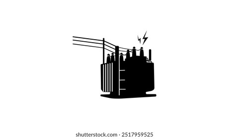 Transformador de subestação elétrica, silhueta isolada preta