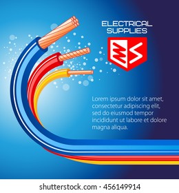 Electrical supplies, copper cable, wire. Vector illustration.
