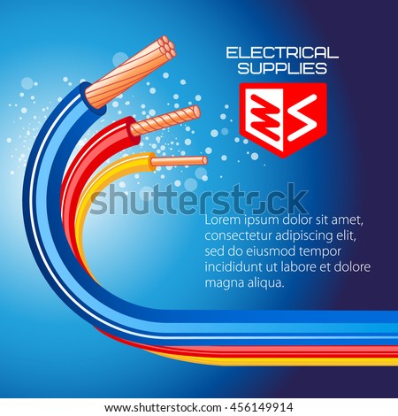Electrical supplies, copper cable, wire. Vector illustration.
