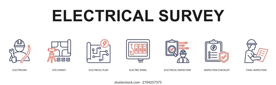 Elektrische Umfrage Moderne und saubere Web-Banner-Illustration mit thematischen Symbolen für visuelle Kommunikation