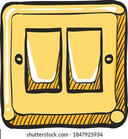 Electrical switch icon in color drawing. On off button light lamp
