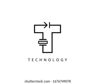 Electrical T Letter Icon Design With Electrical Engineering Symbol Element.