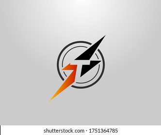 Electrical T Letter Logo. Creative Icon Created From Negative Space of Initial T Combined With Thunder Shape Design.