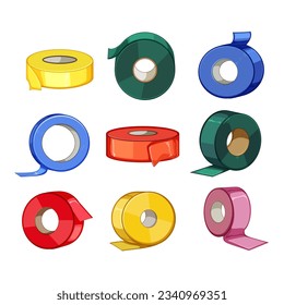 electrical tape set cartoon. adhesive sticky, black sticker, repair equipment electrical tape sign. isolated symbol vector illustration