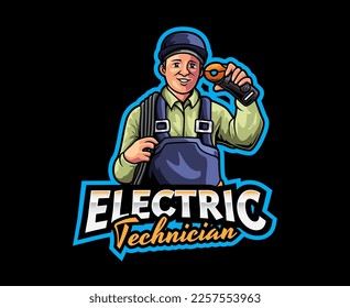 Electrical Technician Mascot Logo. Expert Electrical Repair Mascot Logo, Electrical Maintenance Specialist