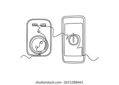 Electrical terminal concept. Single line draw design. Vector graphic illustration