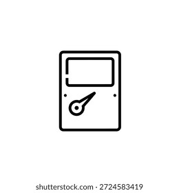 Electrical testing gauge symbol. Voltmeter meter icon with needle display. Line art for industrial equipment design.