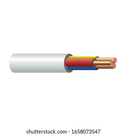 Electrical three-core cooper cable PVC with red, green and blue insulated. Vector illustration isolated on white background