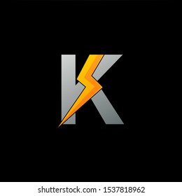 Electrical Thunder Bolt Letter K logo icon. Creative abstract techno design concept letter K with thunder element for technology business.