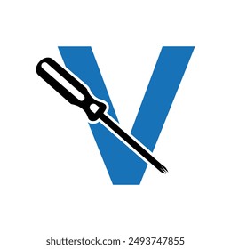 Electrical tools Logo combine with letter V vector template