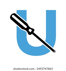 Herramientas eléctricas Logotipo combinado con letra U Plantilla de Vector