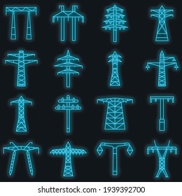 Symbol für den elektrischen Turm. Rahmenset für Vektorsymbole elektrischer Turm, Neonfarbe auf Schwarz