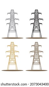 Electrical Tower Icon Vector Illustration. High Voltage Electric Pylon. Power Transmission Line Icon Isolated On A White Background
