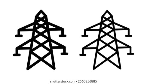 Electrical tower Icons. black and white vector illustration set.