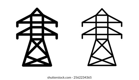 Electrical tower Icons pack in outlined and flat versions