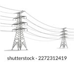 Electrical Towers, Power Towers black on white. Vector illustration isolated, eps