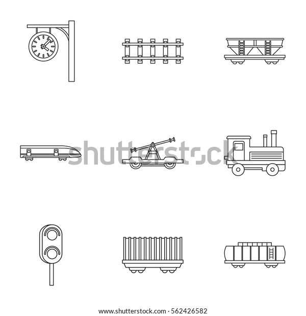 Electrical train icons set. Outline\
illustration of 9 electrical train vector icons for\
web