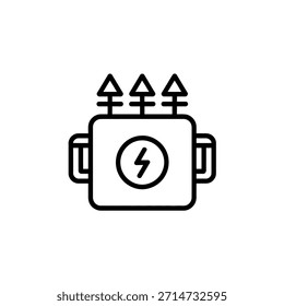 Icono de transformador eléctrico con perno de relámpago y aletas de calor