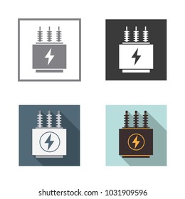 Electrical Transformer Icons Set. Vector Illustration.