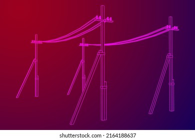 Pylon de torre de transmisión eléctrica. Ilustración vectorial de malla baja de malla de alambre