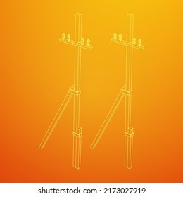 Electrical transmission tower pylon. Wireframe low poly mesh vector illustration