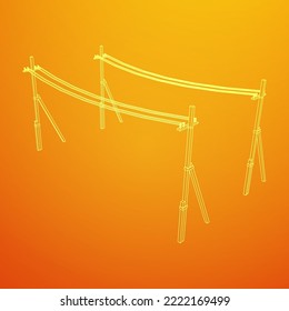 Pylon de torre de transmisión eléctrica. Ilustración vectorial de malla baja de malla de alambre