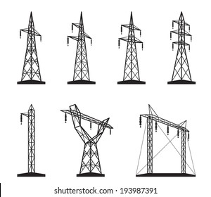 Electrical transmission tower types in perspective - vector illustration