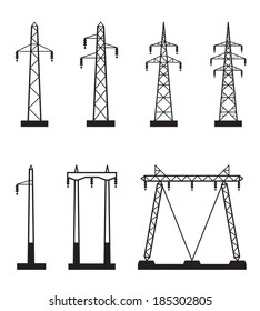 Electrical transmission tower types - vector illustration