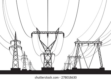 Electrical transmission towers in perspective - vector illustration