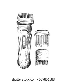 Electrical trimmer icon in sketch isolated on white background. Hairdressery symbol stock vector illustration.