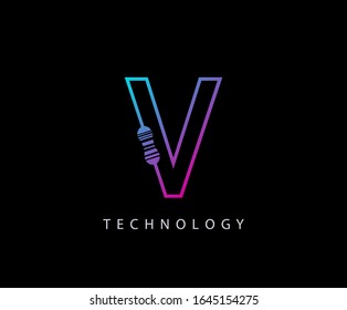 Electrical V Letter Logo Icon Design With Carbon Resistor Shape.