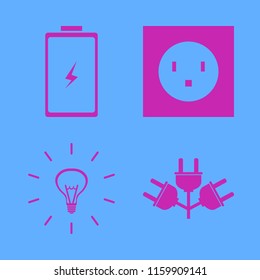 electrical vector icons set. with battery, electric plugs, bulb and electric outlet in set