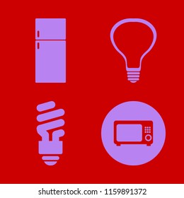 electrical vector icons set. with fridge, fluorescent bulb, bulb and microwave in set