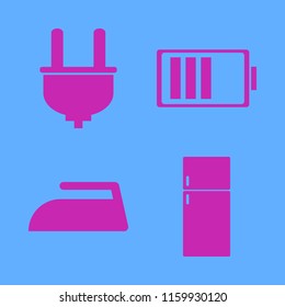 electrical vector icons set. with fridge, plug, iron and battery in set