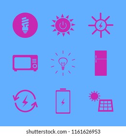 electrical vector icons set. with solar power, microwave, fridge and renewable energy in set