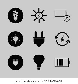 electrical vector icons set. with solar energy, renewable energy, empty battery and battery in set
