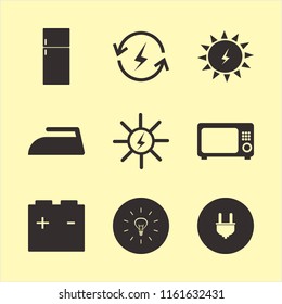 electrical vector icons set. with solar energy, microwave, car battery and fridge in set