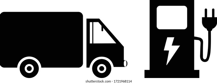 Electrical vehicle road charging station symbol icon. Electric car logo sign button. Eco transport traffic energy power charge. Vector illustration image. Isolated on white.