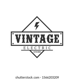 Electrical voltage logo vintage simple minimalist design, electric flash lightning power plants sign.