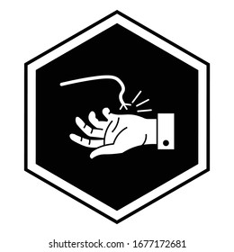 Signo de advertencia eléctrica, no tocar el concepto de alambre desnudo, peligro de la electricidad Vector de advertencia Diseño de icono de glifo, Concepto de fuga de la Tierra utilizar guantes de protección