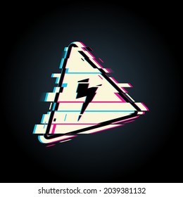 Ein elektrisches Warnzeichen mit glitzerndem Effekt wird einzeln auf schwarzem Hintergrund angezeigt. Eine Vektorgrafik.