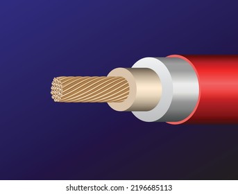 Electrical wire on blue background. Copper wire is the electric conductor of urban society. Vector realistic illustration.