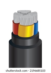 Electrical wire on white background. Copper wire is the electric conductor of urban society. Vector realistic illustration.